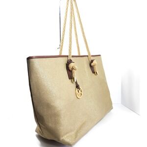 Michael Kors Marina Large Metallic Shimmer Canvas Tote in Gold